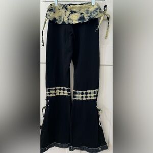 Black/Yellow Tie-Dye Band Wide Leg Pants
